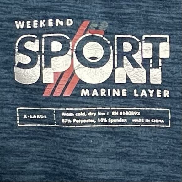 Marine Layer Pullover Mens XL Blue 1/4 Zip Weekend Sport Long Sleeve Chest Logo - Picture 2 of 11